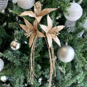 23.5'' Leaves Spray | Velvet Gold Brown Leaf Stem | Holiday Christmas Tree Decor Accent-TXV Mart