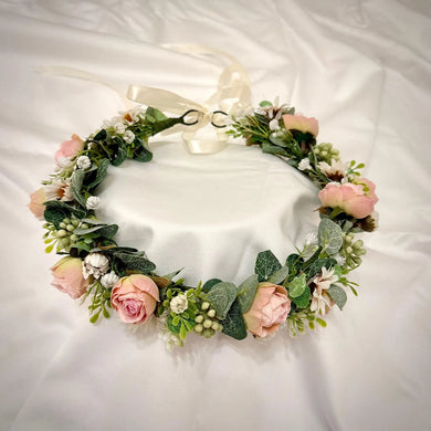 TXV Mart Romantic Blush Pink Flower Crown | Handmade Floral Halo | Adjustable Headpiece | Bridal, Photoshoot, Festival, Baby Shower-TXV Mart