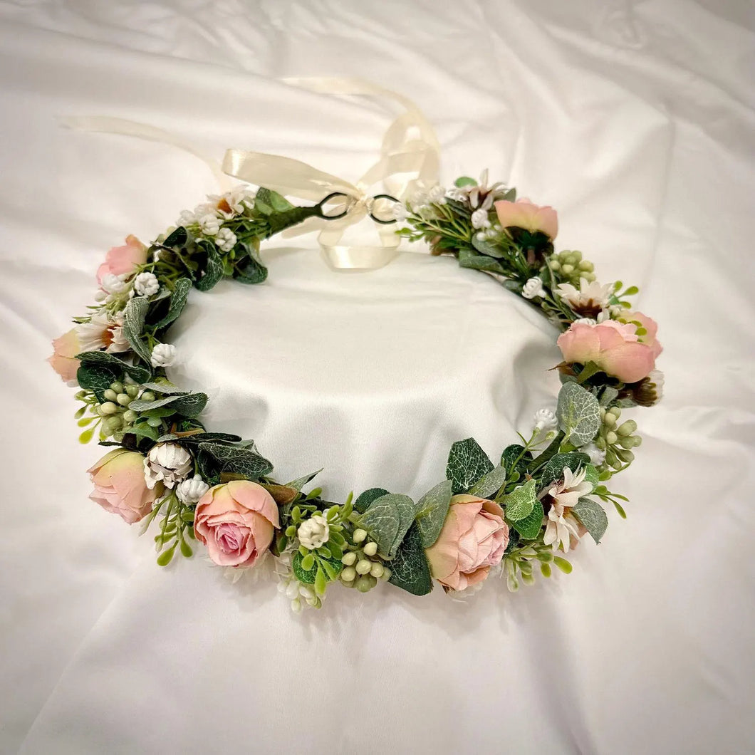 TXV Mart Romantic Blush Pink Flower Crown | Handmade Floral Halo | Adjustable Headpiece | Bridal, Photoshoot, Festival, Baby Shower-TXV Mart