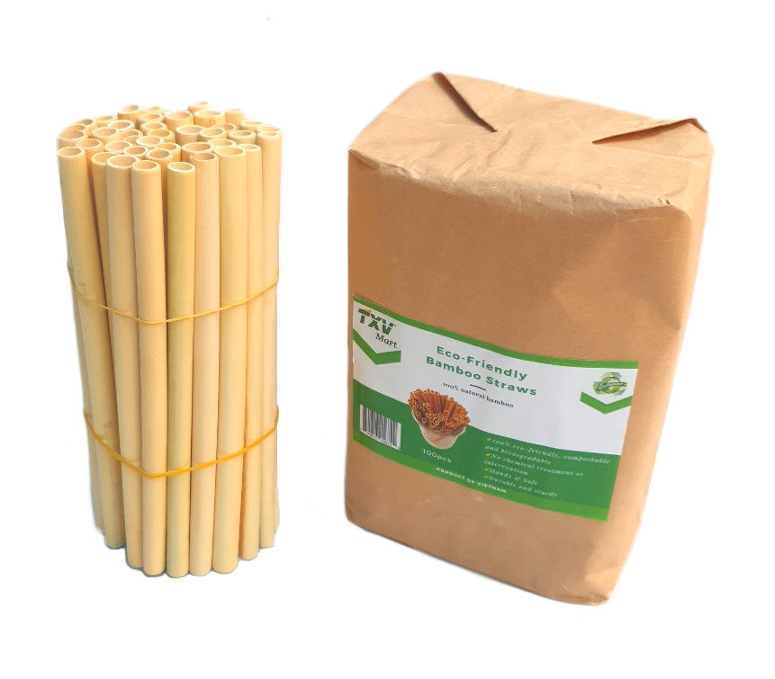 TXV Mart Disposable Reusable Bamboo Drinking Straws 100 pcs, BPA Free, Eco-Friendly 100% Natural, Biodegradable, and Compostable, Heavy Duty, Party, Weddings, Picnics, Holidays-TXV Mart