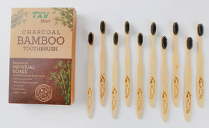 TXV Mart | Eco-friendly Natural Charcoal Bamboo Toothbrush | BPA Free Biodegradable Handle (Pack of 10 individual boxes)-TXV Mart