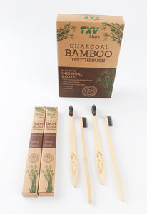 TXV Mart | Eco-friendly Natural Charcoal Bamboo Toothbrush | BPA Free Biodegradable Handle (Pack of 10 individual boxes)-TXV Mart