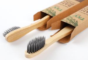 TXV Mart | Eco-friendly Natural Charcoal Bamboo Toothbrush | BPA Free Biodegradable Handle (Pack of 10 individual boxes)-TXV Mart