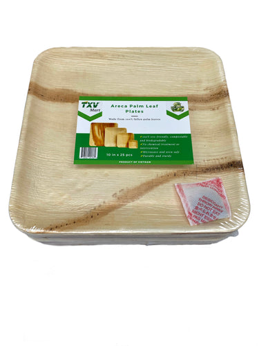 TXV Mart Disposable Palm Leaf Plates Square 10 Inch 25 Pack 100% Natural, Biodegradable and Compostable, Heavy Duty, Party, Weddings, Picnic, Holidays-disposal dinnerware-TXV Mart