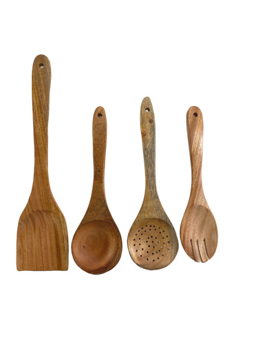 TXV Mart | Natural Wooden Cooking Utensils, Reusable Scratch Resistant Non-Stick Pans | Set of 4 pcs-TXV Mart