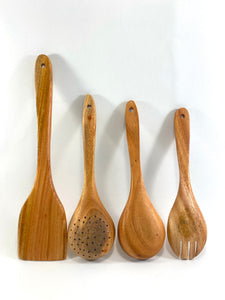 TXV Mart Natural Wooden Cooking Utensils, Reusable Scratch Resistant Non-Stick Pans | Set of 4 Pcs
