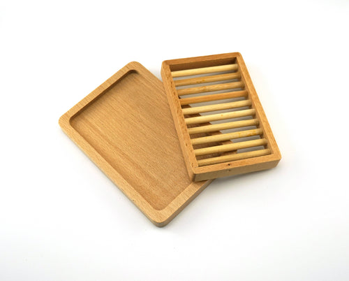 TXV Mart Wooden Beechwood Soap Dish, Soap Holder, Soap Saver for Bathroom, Shower Kitchen, Sink, Countertop with Top Tray for Draining and Bottom Tray to Contain Residual Water-TXV Mart