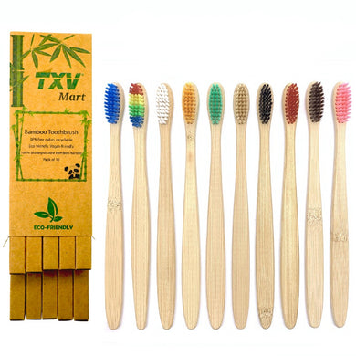 TXV Mart Eco-friendly Natural Bamboo Toothbrush BPA Free Biodegradable Handle Mixed Color (Pack of 10 individual boxes)-toothbrush-TXV Mart