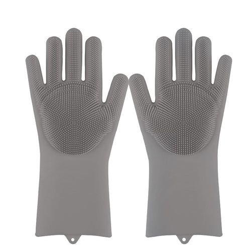 TXV Mart | Multi Purpose Cleaning Sponge Scrubbing Gloves Food Grade Silicone | Dishwashing, Carwash, Pet Bathing | Grey Color (1 Pair)-gloves-TXV Mart